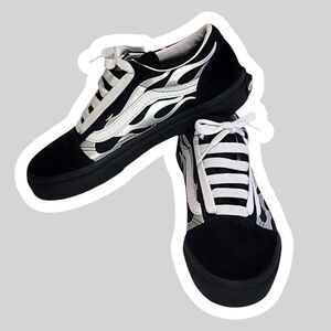 New Vans Old Skool Metallic Flames Sneakers Kids Shoes Size 2 Y Black Silver